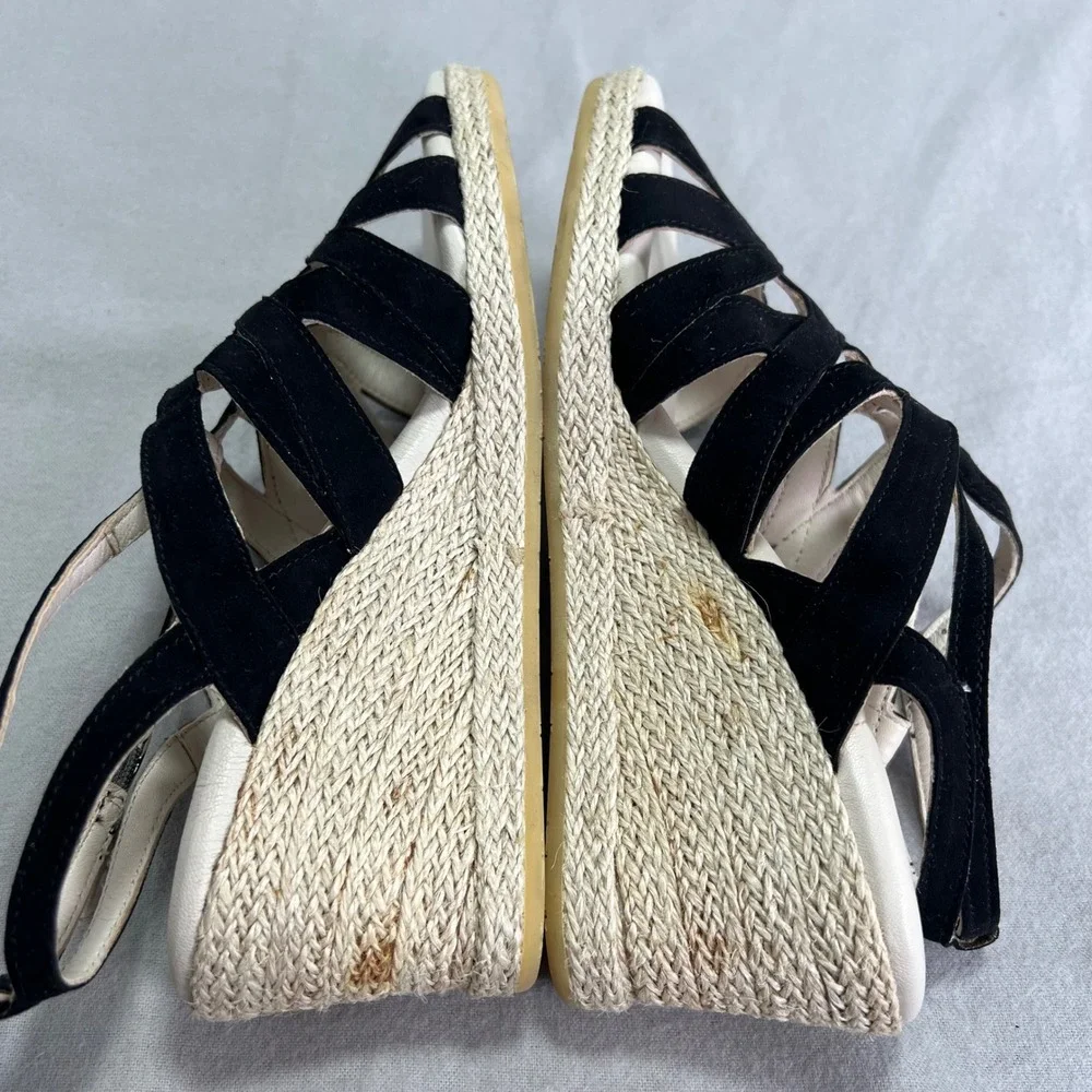 Amalfi Rangoni Luca Black Cashmere Wedge Sandals Suede Espadrille Ankle Strap 8W